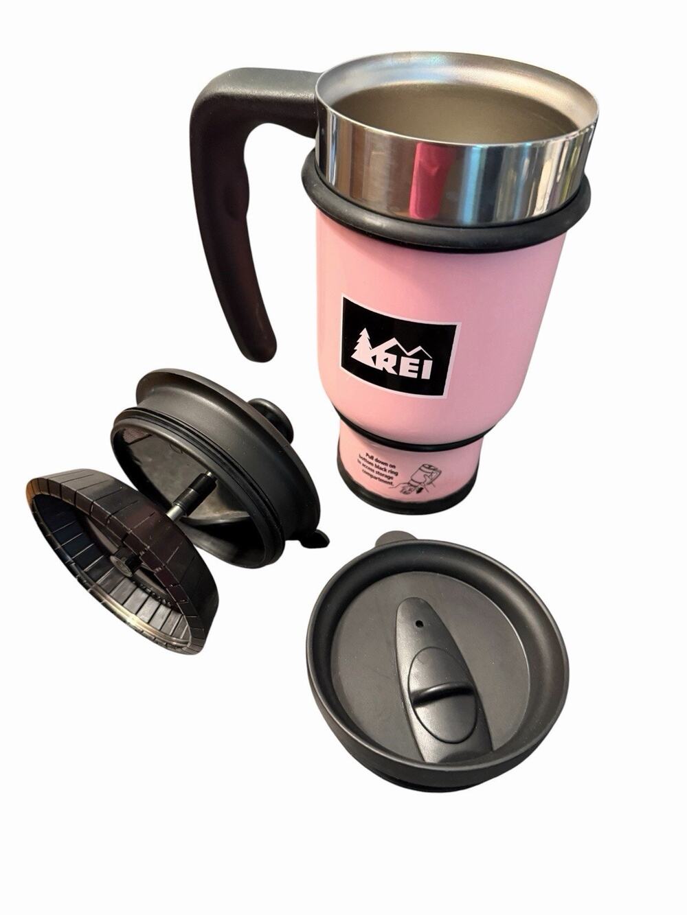 REI Stainless Steel Coffee Mug French Press With Storage For Travel